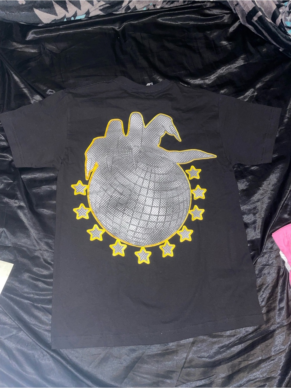 American Apparel Black Short-Sleeve Tee with Yellow Chest Graphic